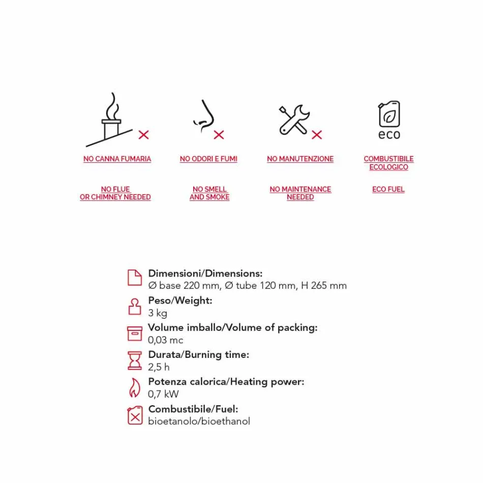 Chimenea con cerámica y mesa de cristal bioetanol Jim, fabricado en Italia viadurini