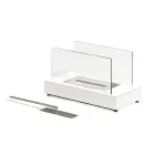 Chimenea de sobremesa de bioetanol en vidrio templado y metal - Plata viadurini