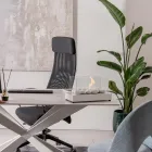 Chimenea de sobremesa de bioetanol en vidrio templado y metal - Plata viadurini