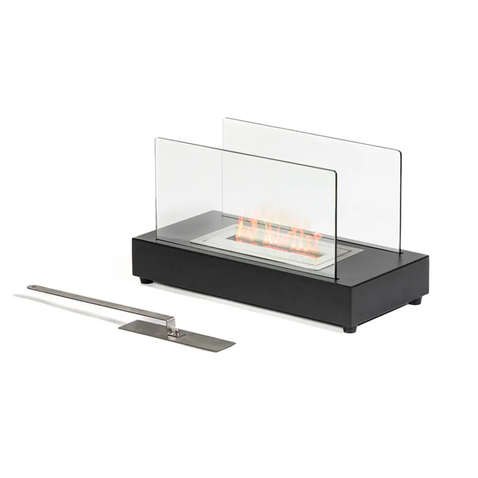 Chimenea de sobremesa de bioetanol en vidrio templado y metal - Plata viadurini