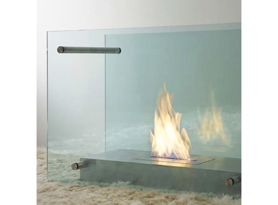 Chimenea de bioetanol para piso en diseño de vidrio y acero para interior - Edison viadurini