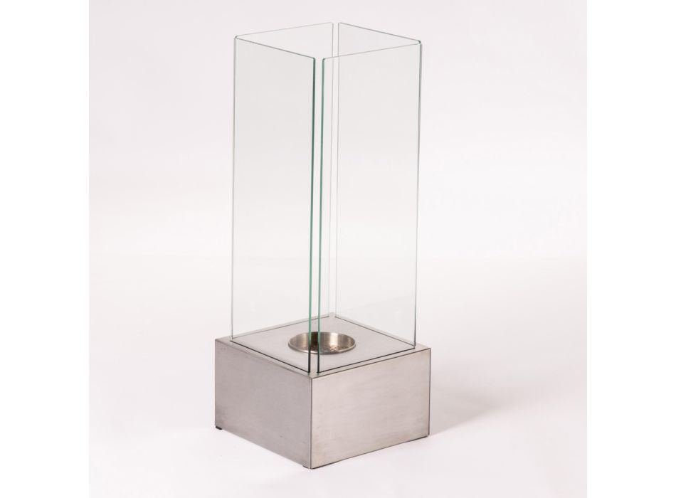 Chimenea de suelo de bioetanol en vidrio templado con base de metal - Ziggy viadurini