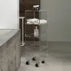 Columna Trolley en Cristal Acrílico Transparente 1 o 3 Estantes - Minervo viadurini