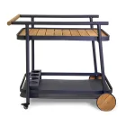 Carro de aluminio en diferentes acabados con ruedas y detalles de teca - Carpa viadurini