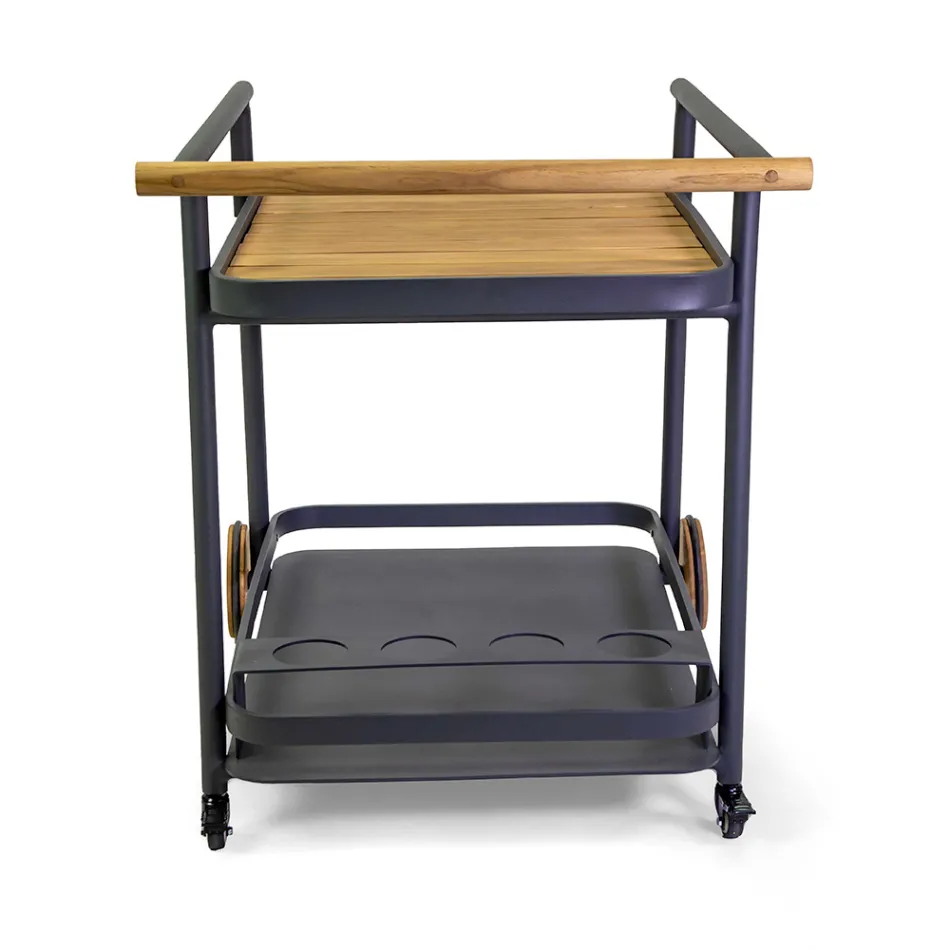 Carro de aluminio en diferentes acabados con ruedas y detalles de teca - Carpa viadurini