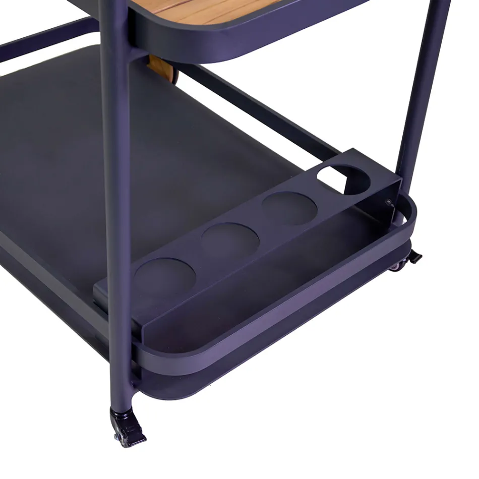 Carro de aluminio en diferentes acabados con ruedas y detalles de teca - Carpa viadurini