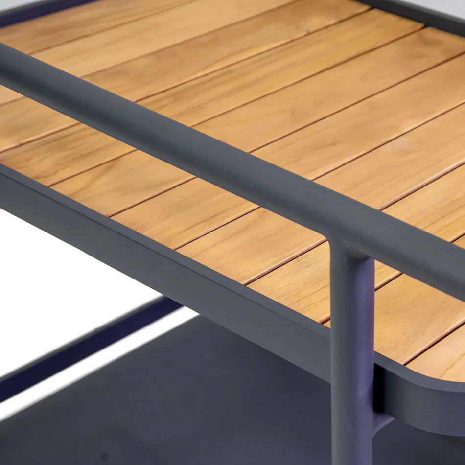 Carro de aluminio en diferentes acabados con ruedas y detalles de teca - Carpa viadurini