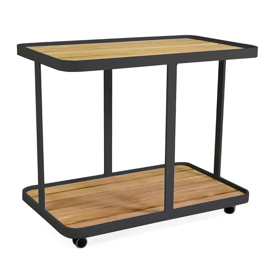 Carro de Aluminio en Diferentes Acabados con Ruedas y Tapa de Teka - Carpa viadurini