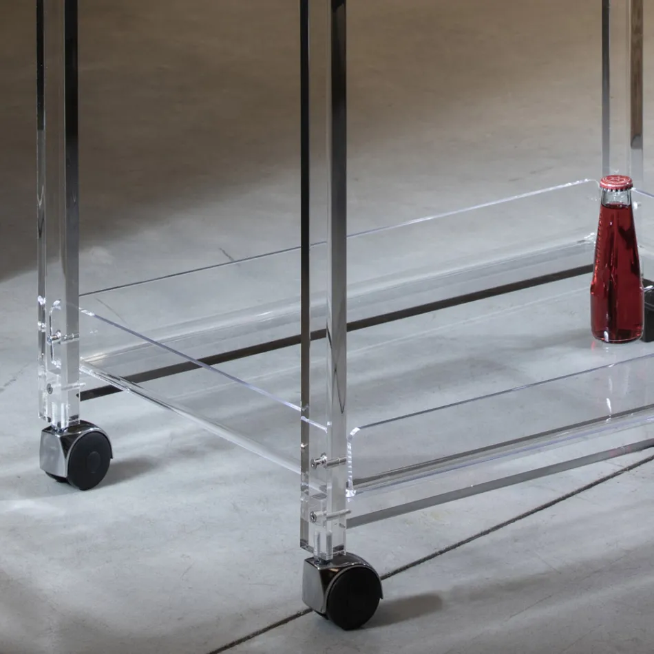 Carrito de Cristal Acrílico Transparente con Ruedas y Estante - Arketipo viadurini