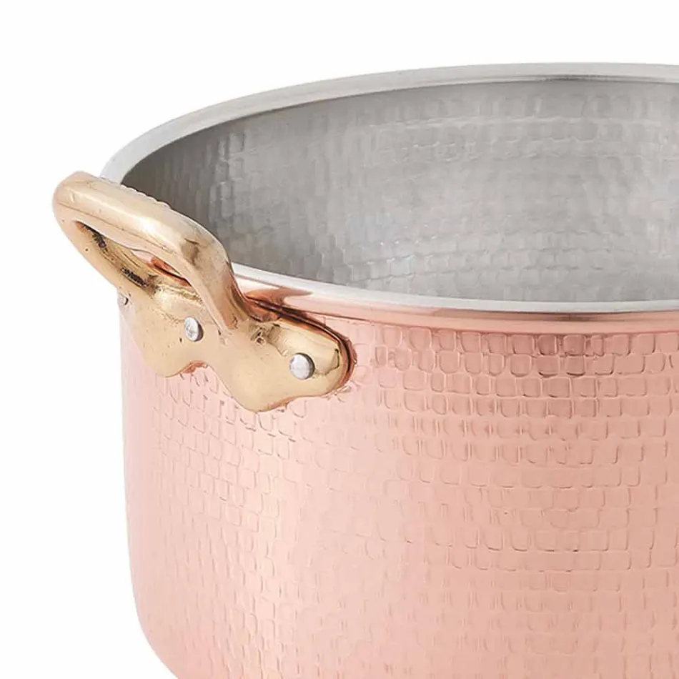 Cacerola Alta en Cobre Estañado a Mano Redonda con 2 Asas 16 cm - Gianfranco viadurini