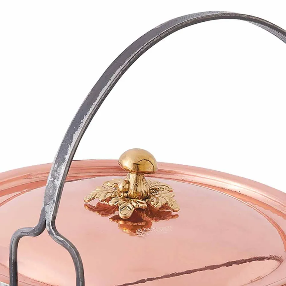 Cacerola de Cobre Estañado a Mano, Tapa y Asa Arqueada 26 cm - Mariagiu viadurini