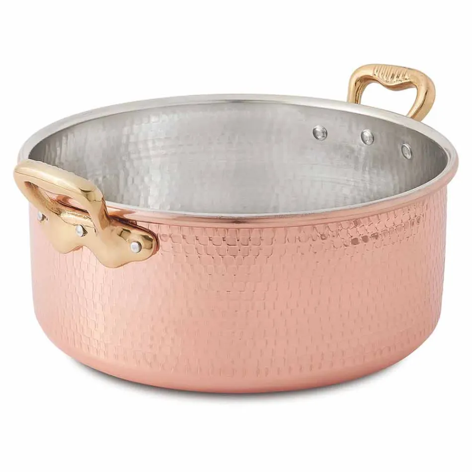 Cacerola Mediana de Cobre Estañado a Mano Redonda con 2 Asas 20 cm - Gianfranco viadurini