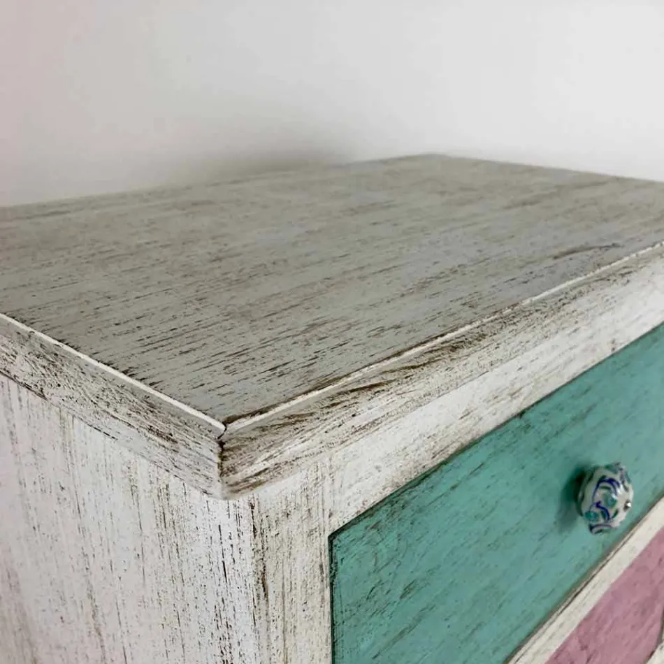 Cómoda artesanal con 4 cajones en madera blanca Made in Italy - Manhattan viadurini