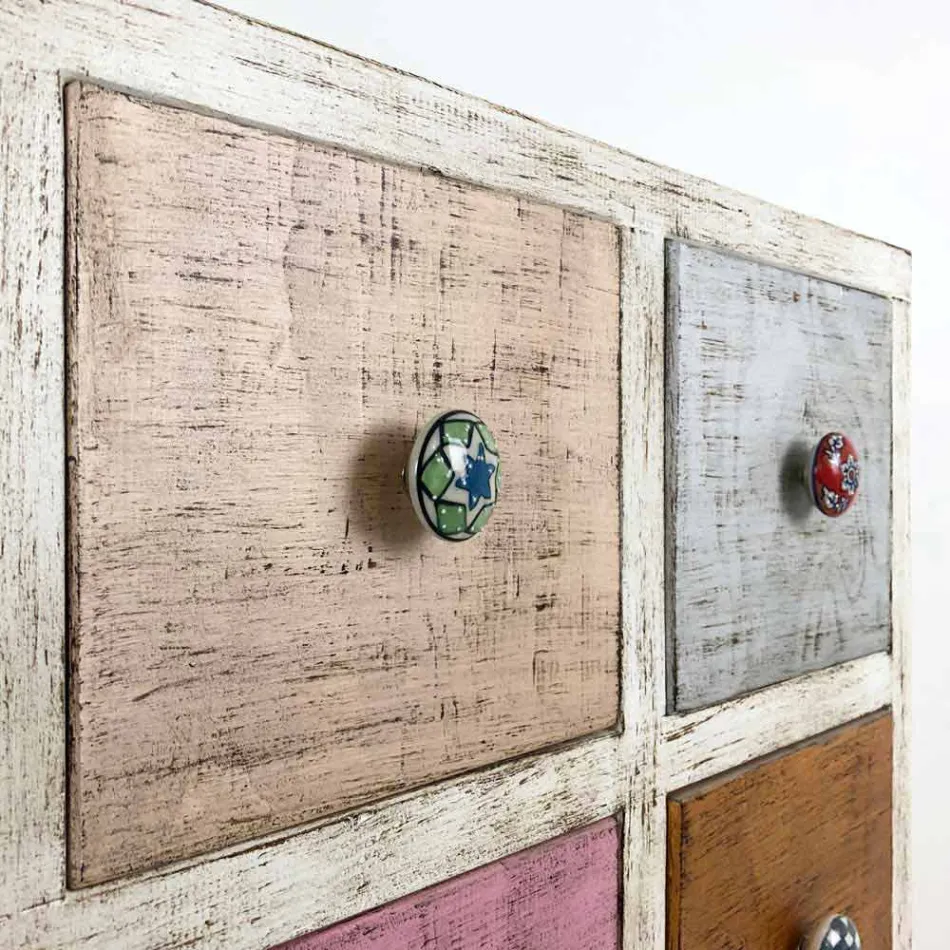 Cómoda artesanal de madera maciza con 9 cajones Made in Italy - Pierrot viadurini