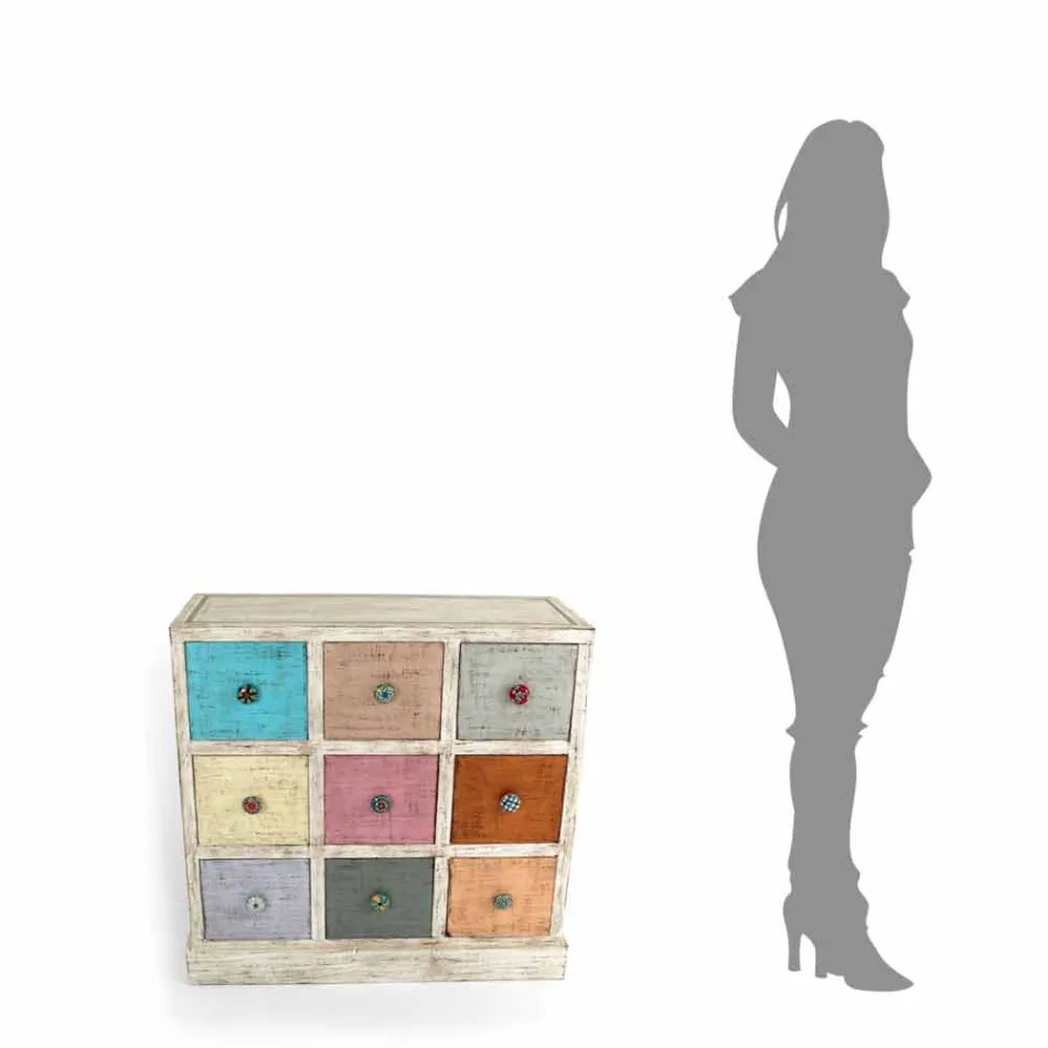 Cómoda artesanal de madera maciza con 9 cajones Made in Italy - Pierrot viadurini
