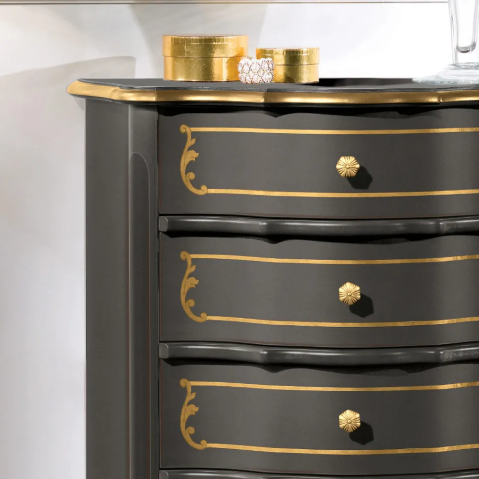 Cómoda de dormitorio con 5 cajones clásicos de madera Made in Italy - Leonor viadurini