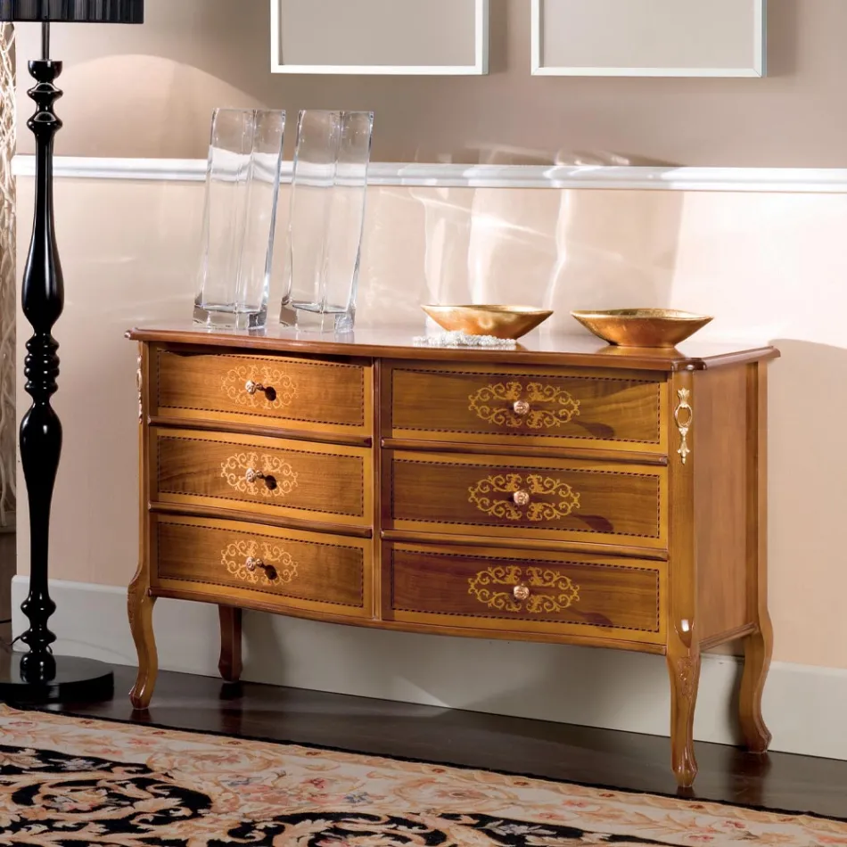 Cómoda clásica en madera de nogal 4 o 6 cajones Made in Italy - Katerine viadurini