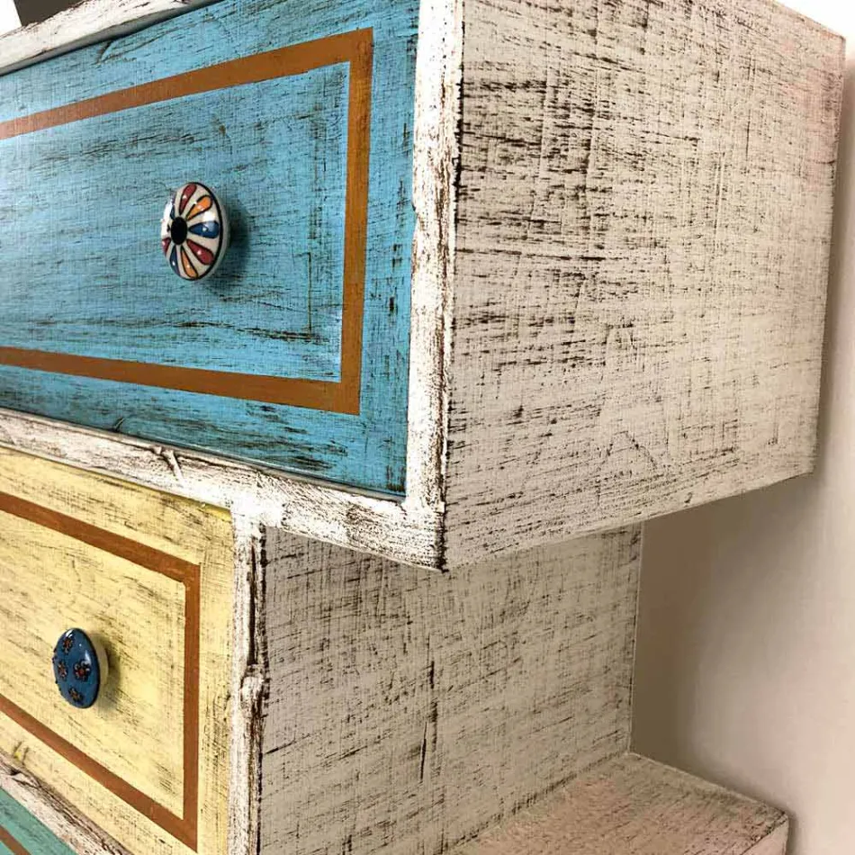 Cómoda con cajones de colores y pomos de cerámica Made in Italy - Hendriks viadurini