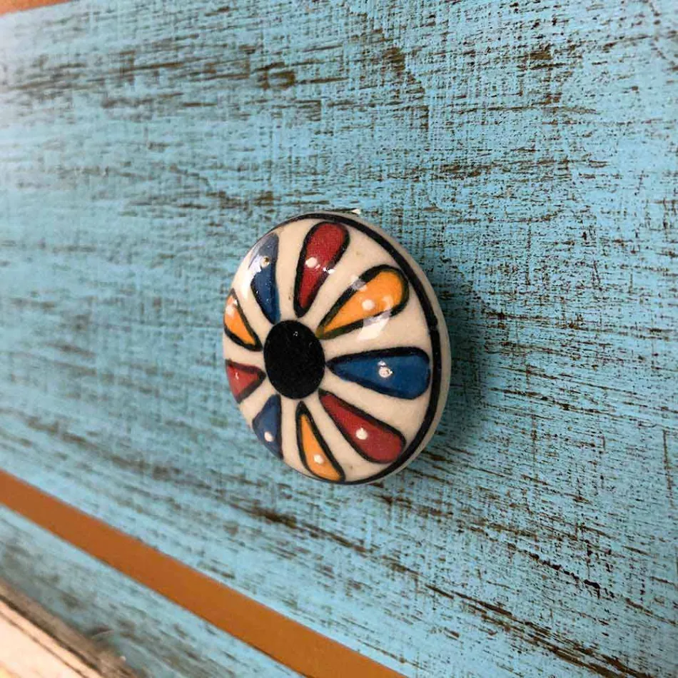 Cómoda con cajones de colores y pomos de cerámica Made in Italy - Hendriks viadurini