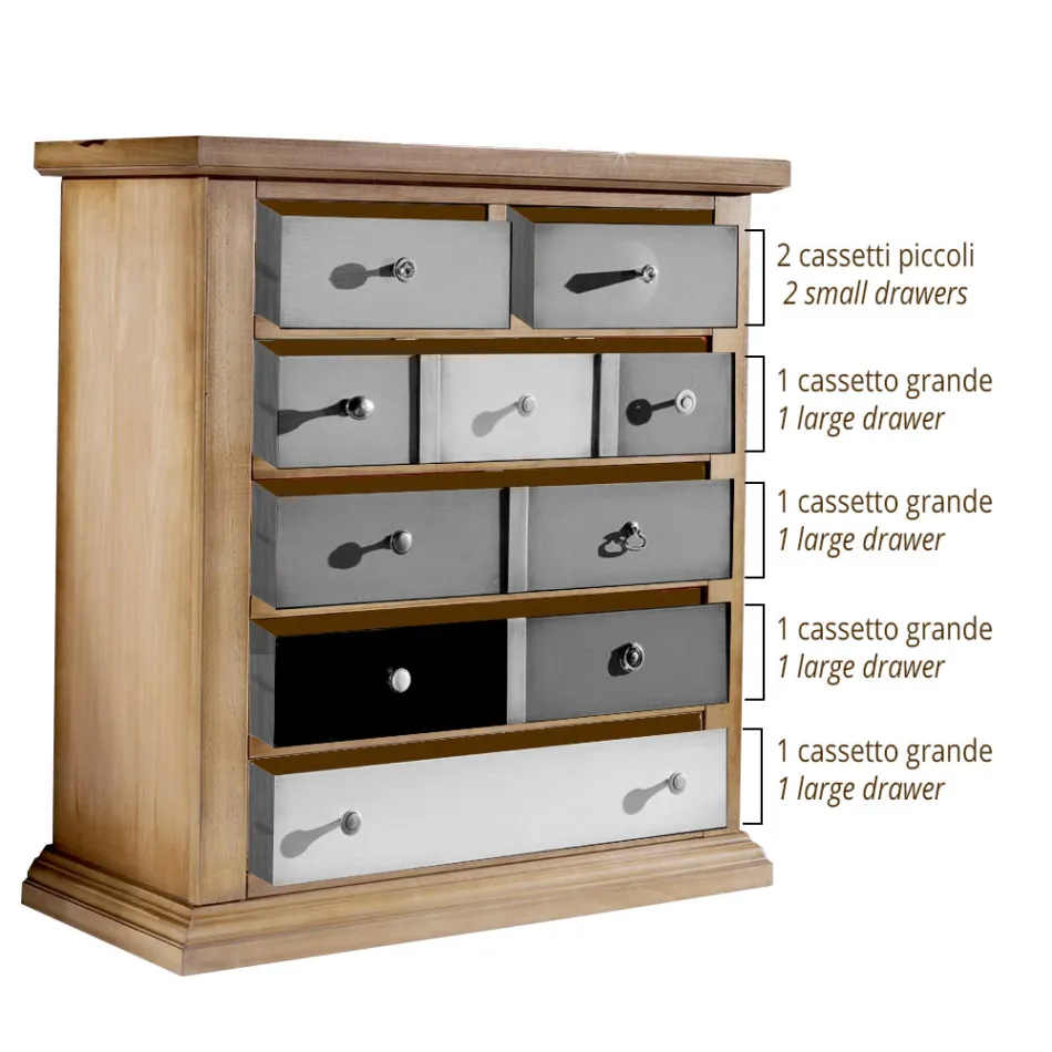 Cómoda con cajones de todos los colores y tiradores diferentes Made in Italy - Aditya viadurini
