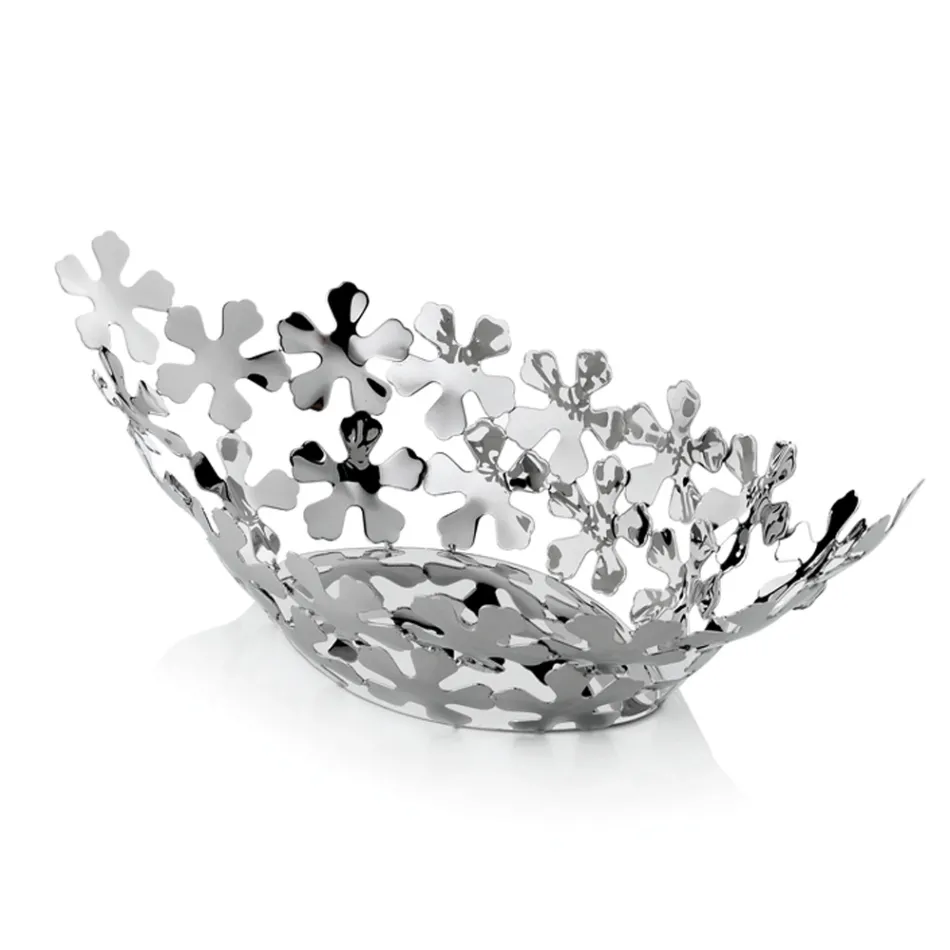 Centro de mesa de diseño de metal plateado con decoraciones florales de lujo - Megghy viadurini