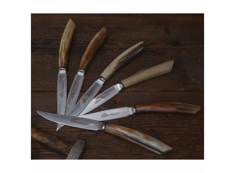 Bloque de madera de olivo con 6 cuchillos para carne Made in Italy - Bloque viadurini