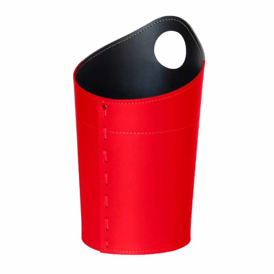 Cesto de residuos de papel reciclado en cuero artesanal Ambrogio. viadurini