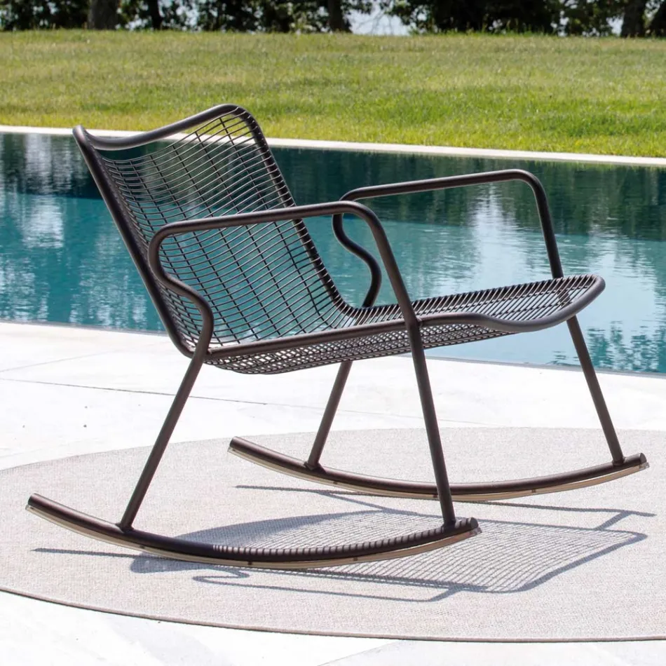 Chaise longue mecedora para exteriores en metal galvanizado Made in Italy - Vikas viadurini