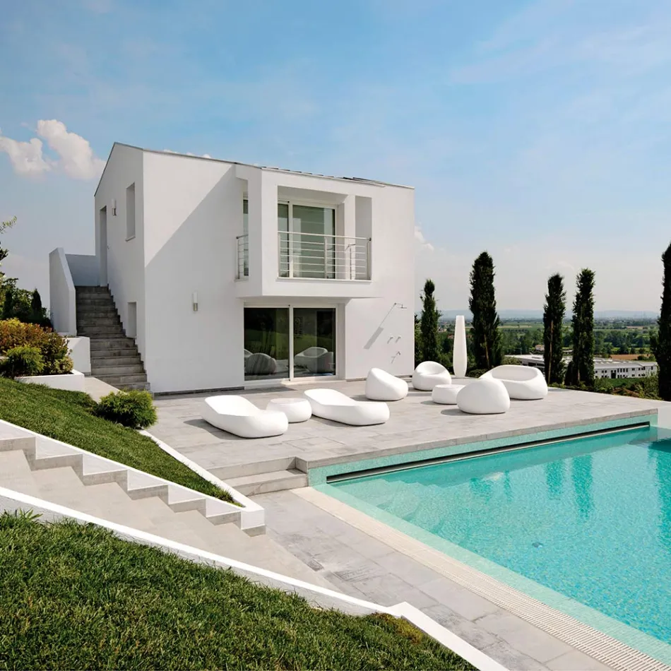 Chaise Longue de exterior de diseño en polietileno blanco Made in Italy - Ervin viadurini