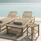 Chaise Longue de exterior en ramas de teca y tejido de fibra sintética - Tecno viadurini