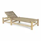 Chaise Longue de exterior en ramas de teca y tejido de fibra sintética - Tecno viadurini