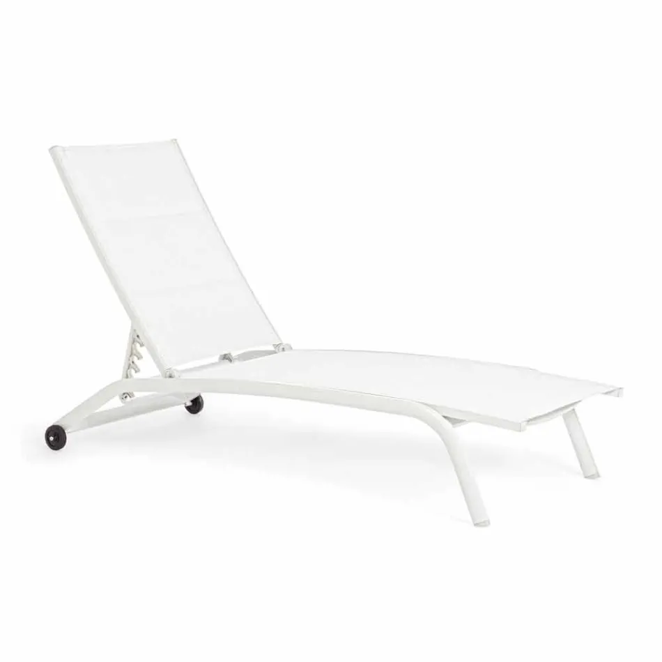 Chaise Longue para exterior en Textilene y Aluminio con Ruedas, 4 Piezas - Babilonia viadurini