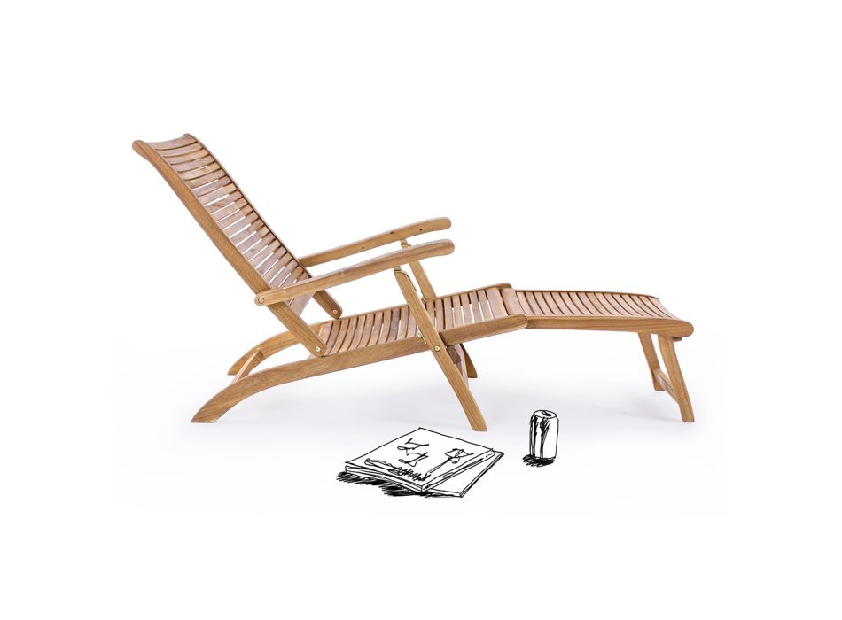Chaise Longue de exterior reclinable de diseño en madera natural - Roxen viadurini