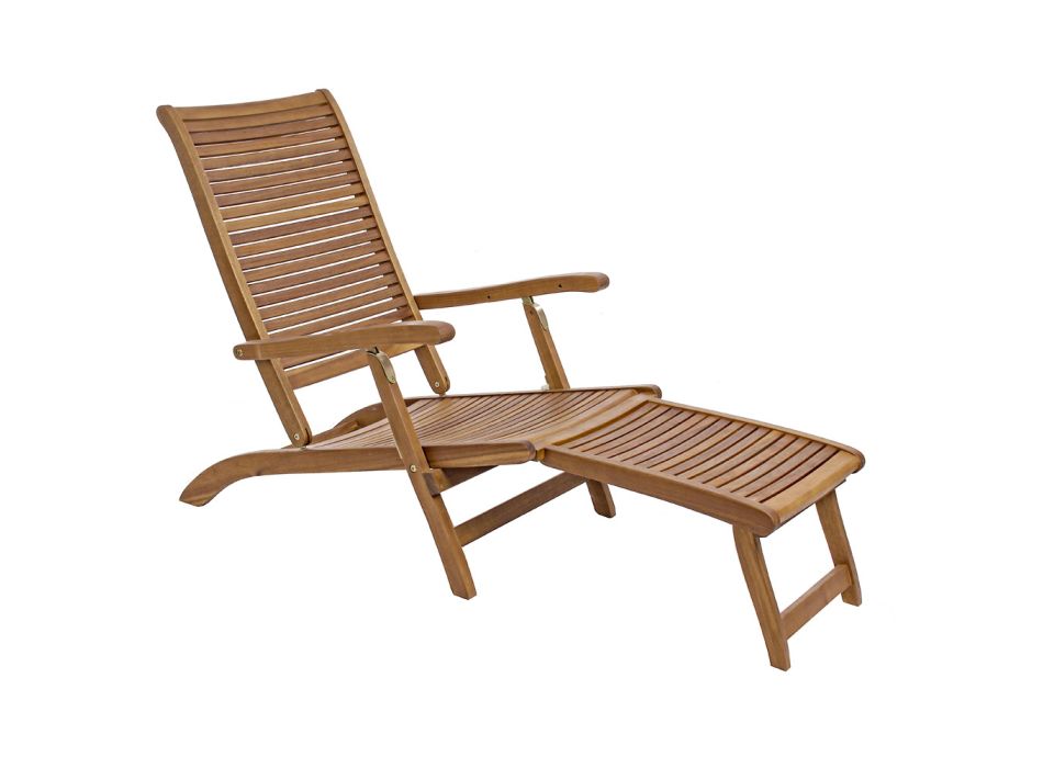 Chaise Longue de exterior reclinable de diseño en madera natural - Roxen viadurini