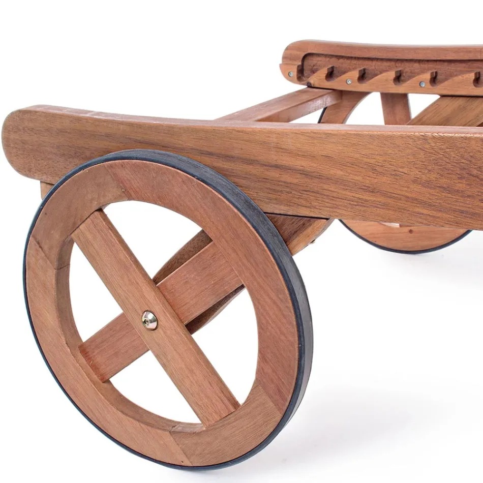 Chaise Longue de Jardín de Madera con Ruedas de Diseño para Exterior - Roxen viadurini