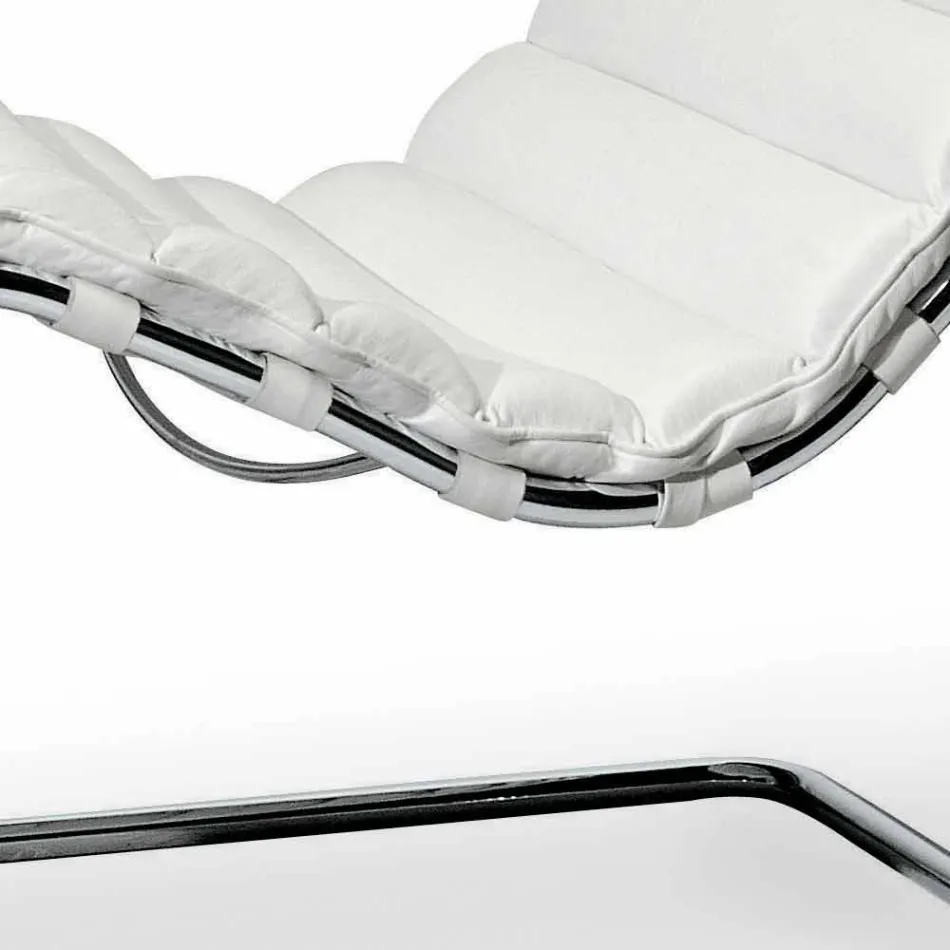 Chaise longue de acero cromado con asiento de cuero Made in Italy - Diamante viadurini