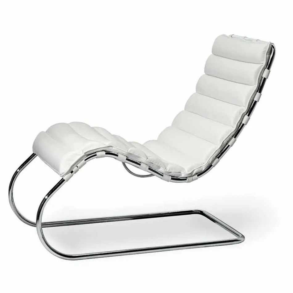 Chaise longue de acero cromado con asiento de cuero Made in Italy - Diamante viadurini