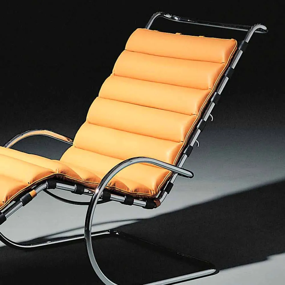 Chaise Longue de cuero con estructura de acero cromado Made in Italy - Beirut viadurini