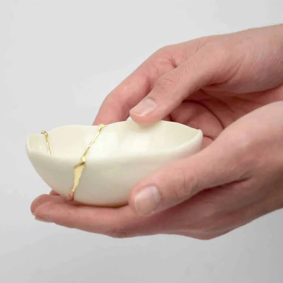 Cuencos en Porcelana Blanca y Pan de Oro Diseño de Lujo Italiano - Cicatroro viadurini