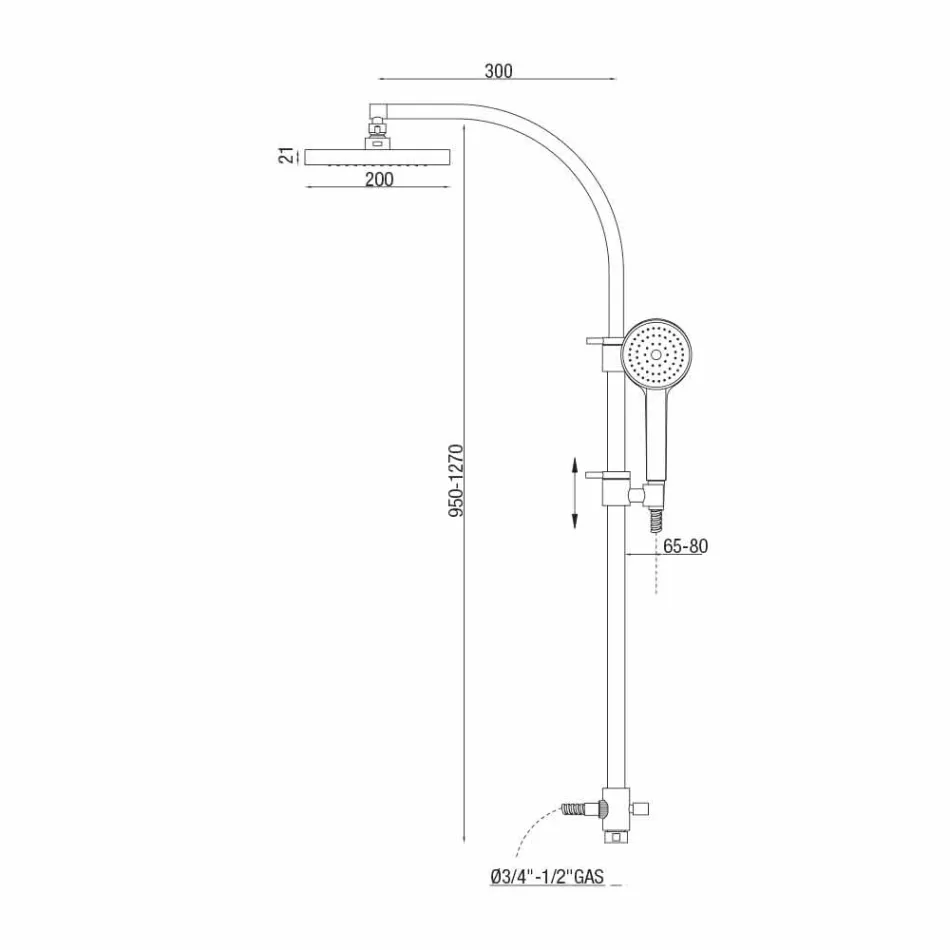 Columna de ducha con desviador y cabezal de ducha cuadrado Made in Italy - Plata viadurini