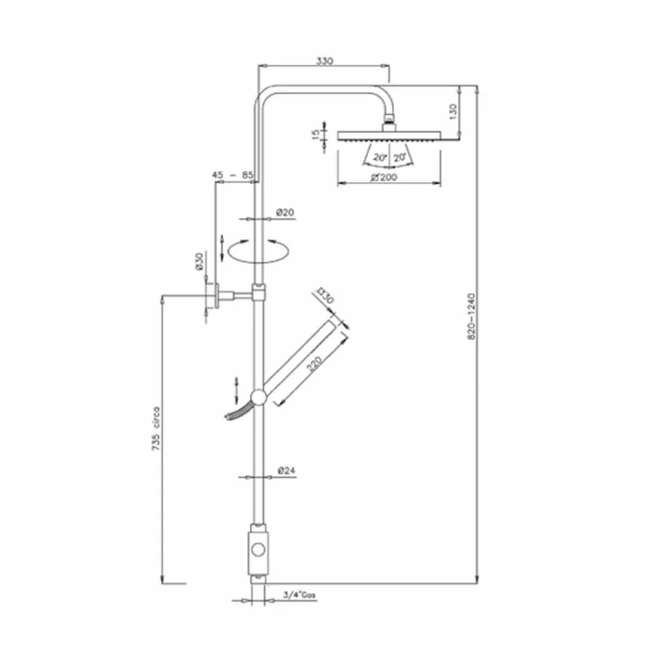 Columna de ducha de latón con rociador y teleducha en Abs Made in Italy - Lesio viadurini