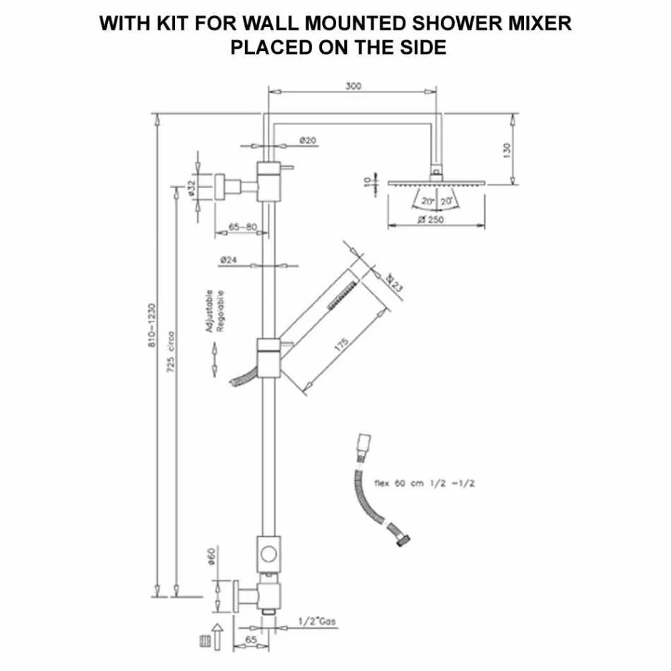 Columna de ducha de latón con cabezal de ducha cuadrado de acero Made in Italy - Lipari viadurini
