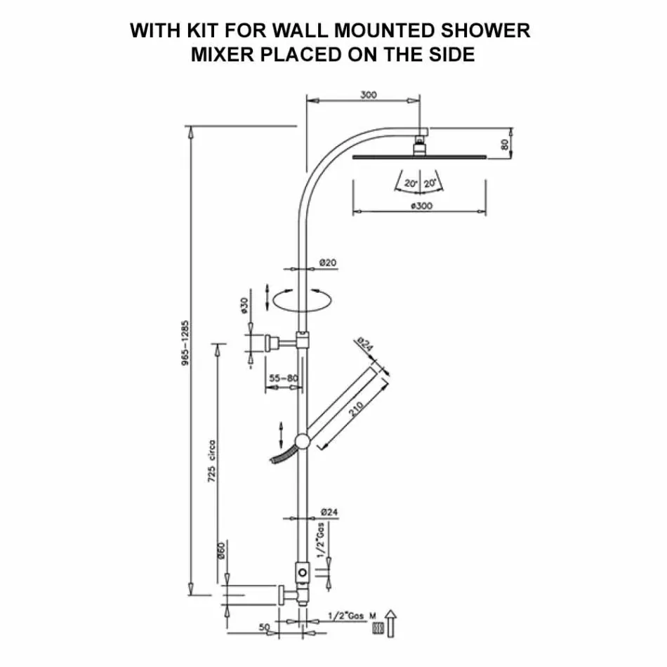Columna de ducha de latón con cabezal de ducha redondo de acero Made in Italy - Kennedy viadurini