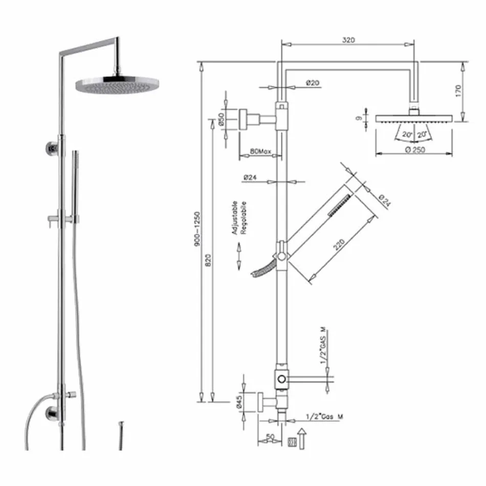 Columna de ducha en latón cromado con ducha de mano de abs fabricada en Italia - Selvio viadurini