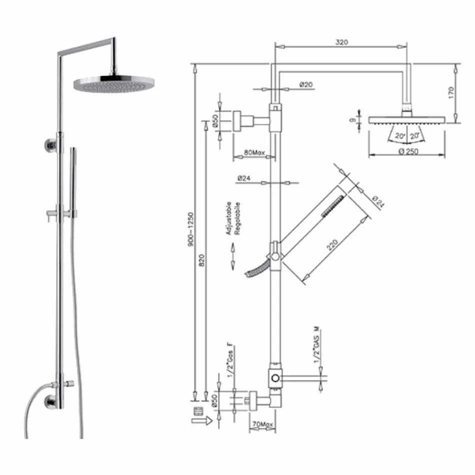 Columna de ducha en latón cromado con ducha de mano de abs fabricada en Italia - Selvio viadurini