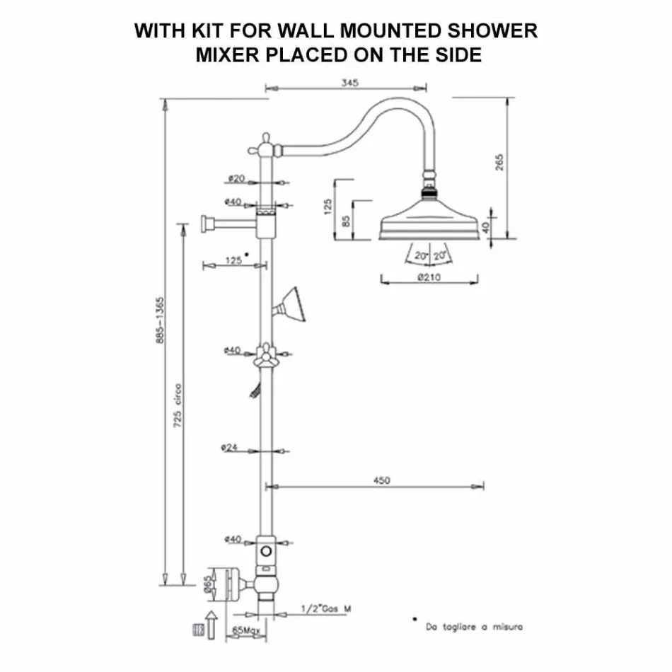 Columna de ducha de latón sin mezclador Diseño clásico Made in Italy - Yunda viadurini