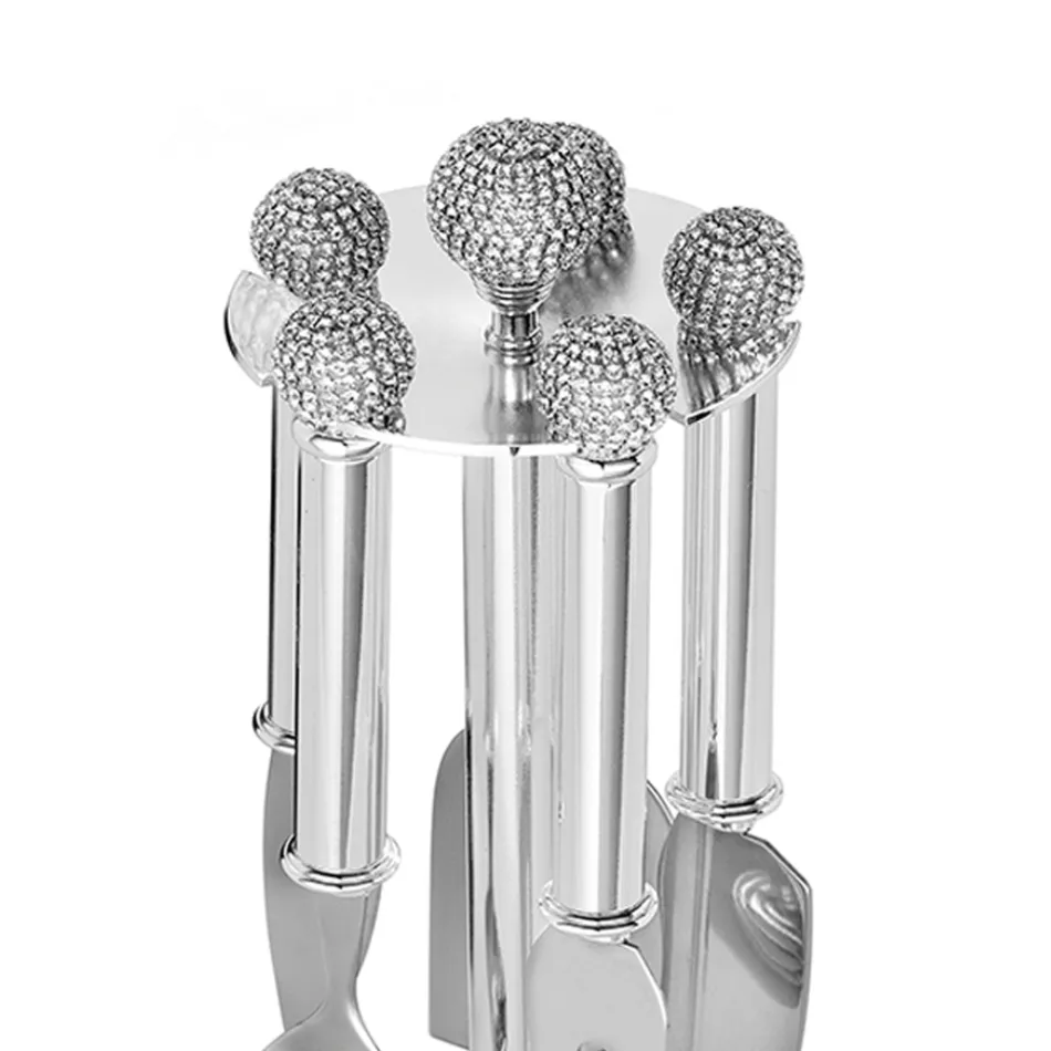 Cuchillos para queso en metal plateado con cristales 5 piezas - Marfio viadurini