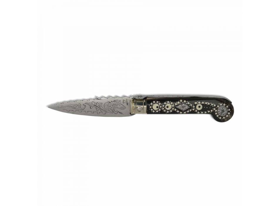 Antiguo cuchillo de amor hecho a mano en cuerno y acero fabricado en Italia - Amour viadurini