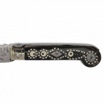Antiguo cuchillo de amor hecho a mano en cuerno y acero fabricado en Italia - Amour