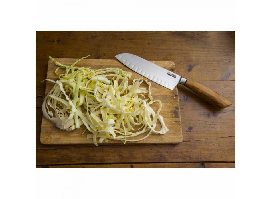Cuchillo Santoku artesanal con cuerno o mango de madera Made in Italy - Toki viadurini